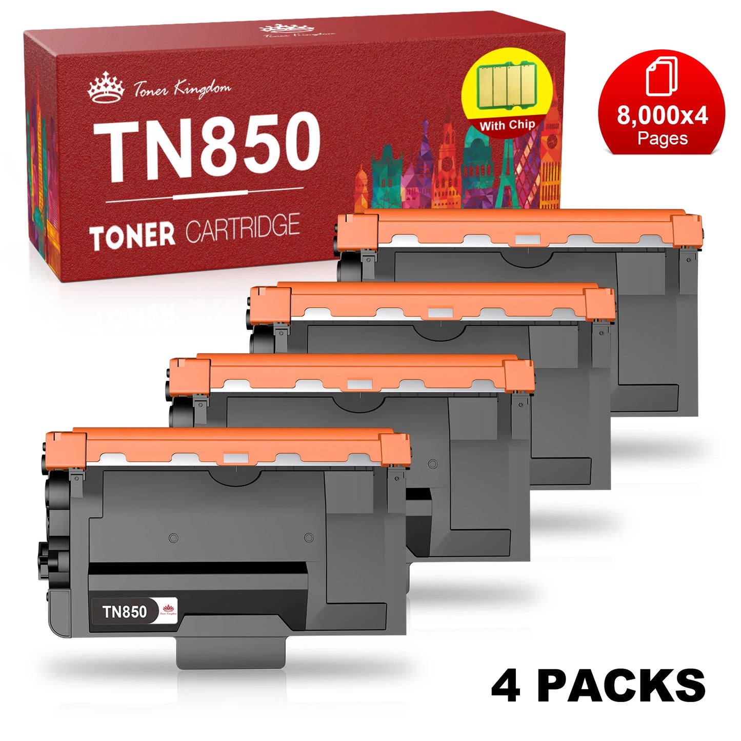 TN-850 TN850 TN-820 TN820 Black High Yield Toner cartridges for Brother (Black,4-Pack)