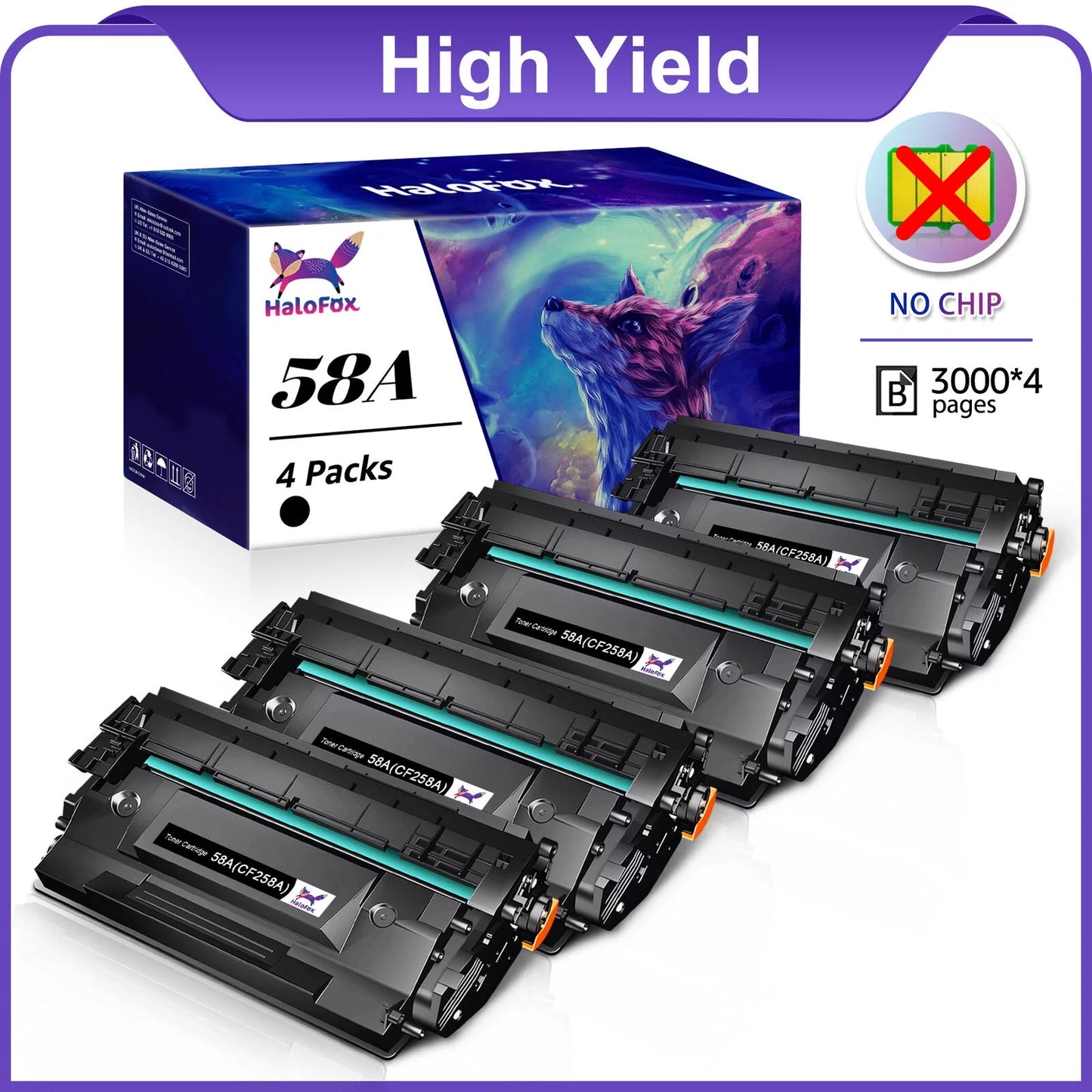 58A CF258A Toner cartridges Compatible for HP Printer No Chip (Black, 4-Pack)