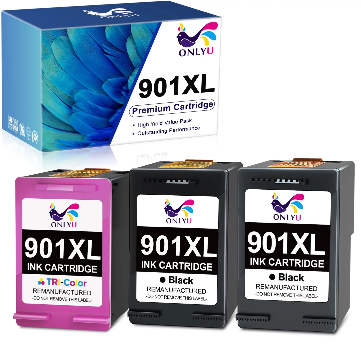 Printer Ink 901XL Remanufactured for HP Printer High Yield (3 Pack)