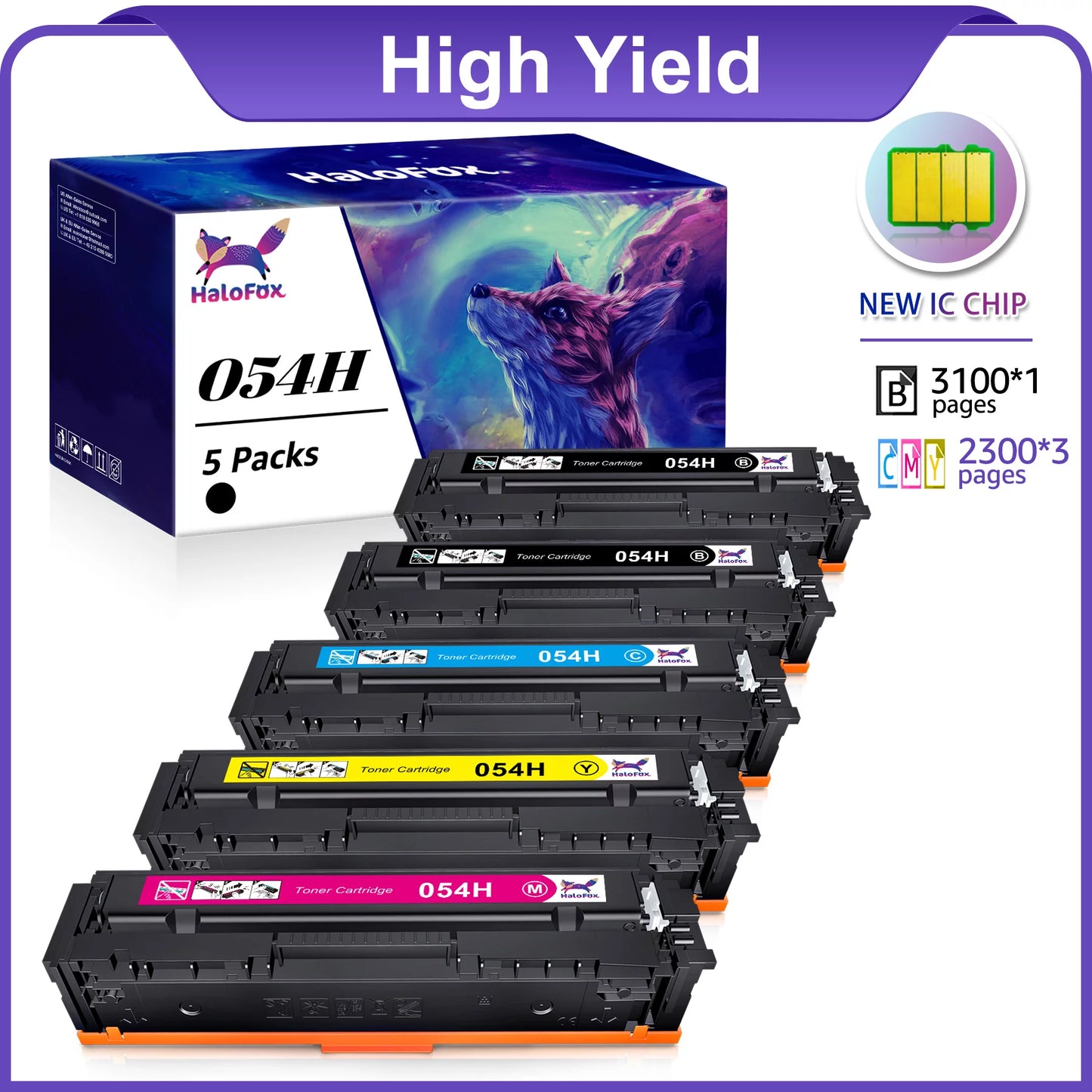 054 054h CRG-054 Toner Cartridge Replacement for Canon (2Black, 1Cyan, 1Magenta, 1Yellow, 5-Pack)