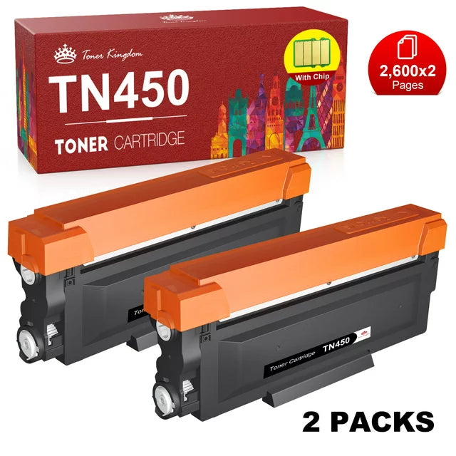 2-Pack TN450 TN420 Compatible Toner for Brother Printer Ink Black