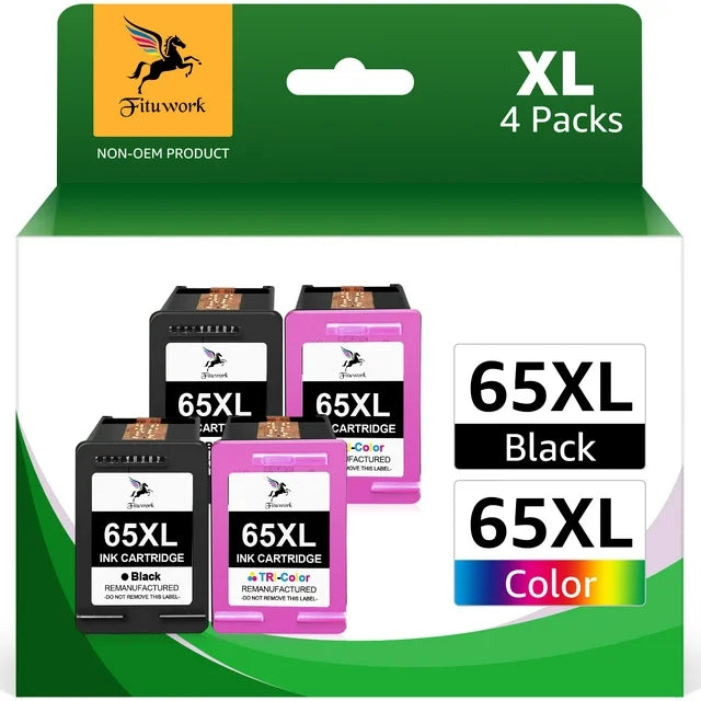 65XL Ink Cartridge for HP 65 ink cartridge for  5000 Printer (2 Black,2 Tri-Color)