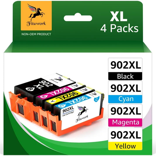 902XL 902 Ink Cartridges 902 XL HP 902XL Ink  Printers (902 XL, Black, Cyan, Magenta, Yellow, 4-Pack)