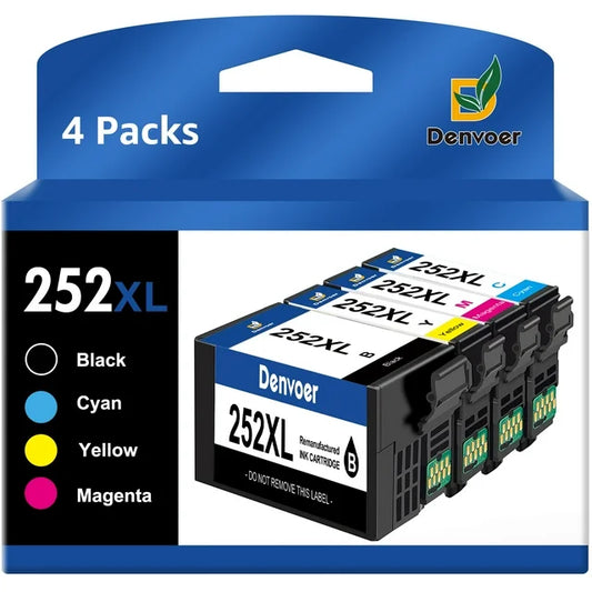 252XL 252 Ink Cartridge for Epson 252XL 252 XL  Printer(Big Black, Cyan, Magenta, Yellow) 4 Pack