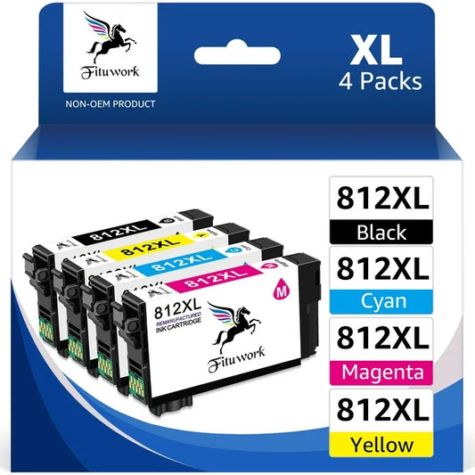 812XL Ink Cartridges compatible for Epson 812 Workforce Pro WF-7820 WF-7840 WF-7310 EC-C7000 Printer (BCMY, 4 Pack)