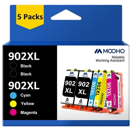 5-Pack 902XL Ink Cartridges Replacement for 6978 Ink 6960 6962 6968 6954 6958 6950 6951 6970 Printer (2 Black Cyan Magenta Yellow, 5 Packs)