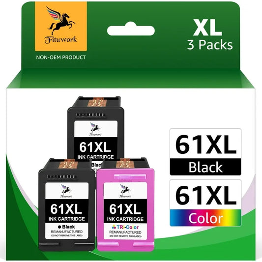 61XL Ink Cartridges Replacement for HP 61 XL OfficeJet 4630 2620 4635, 3-Pack (2 Black, 1 Color)