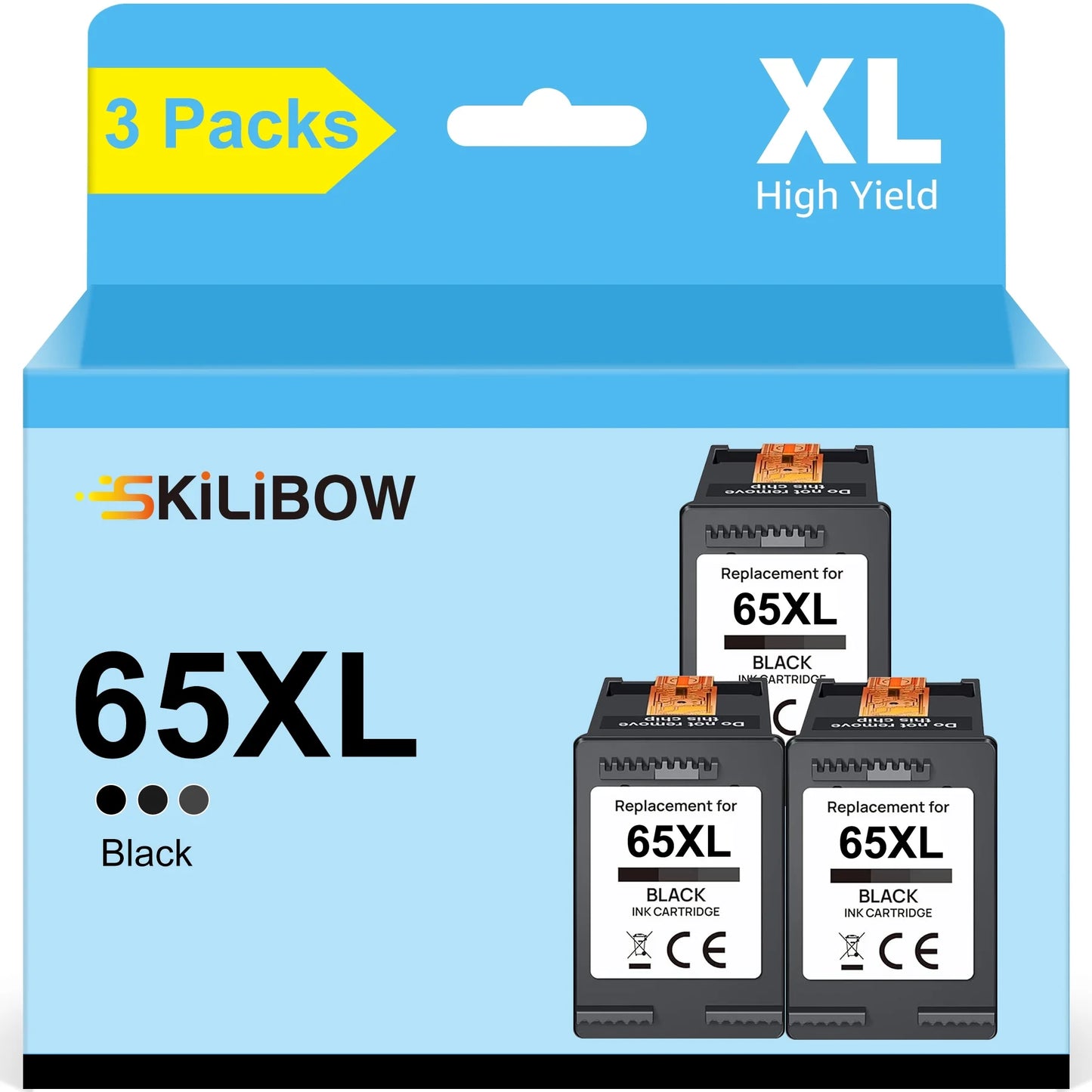 65 Ink Cartridge Replacement for HP 65XL Ink  3755 3752 2655 3722 3758 2652 Envy 5055 5052 5058(3 Black)