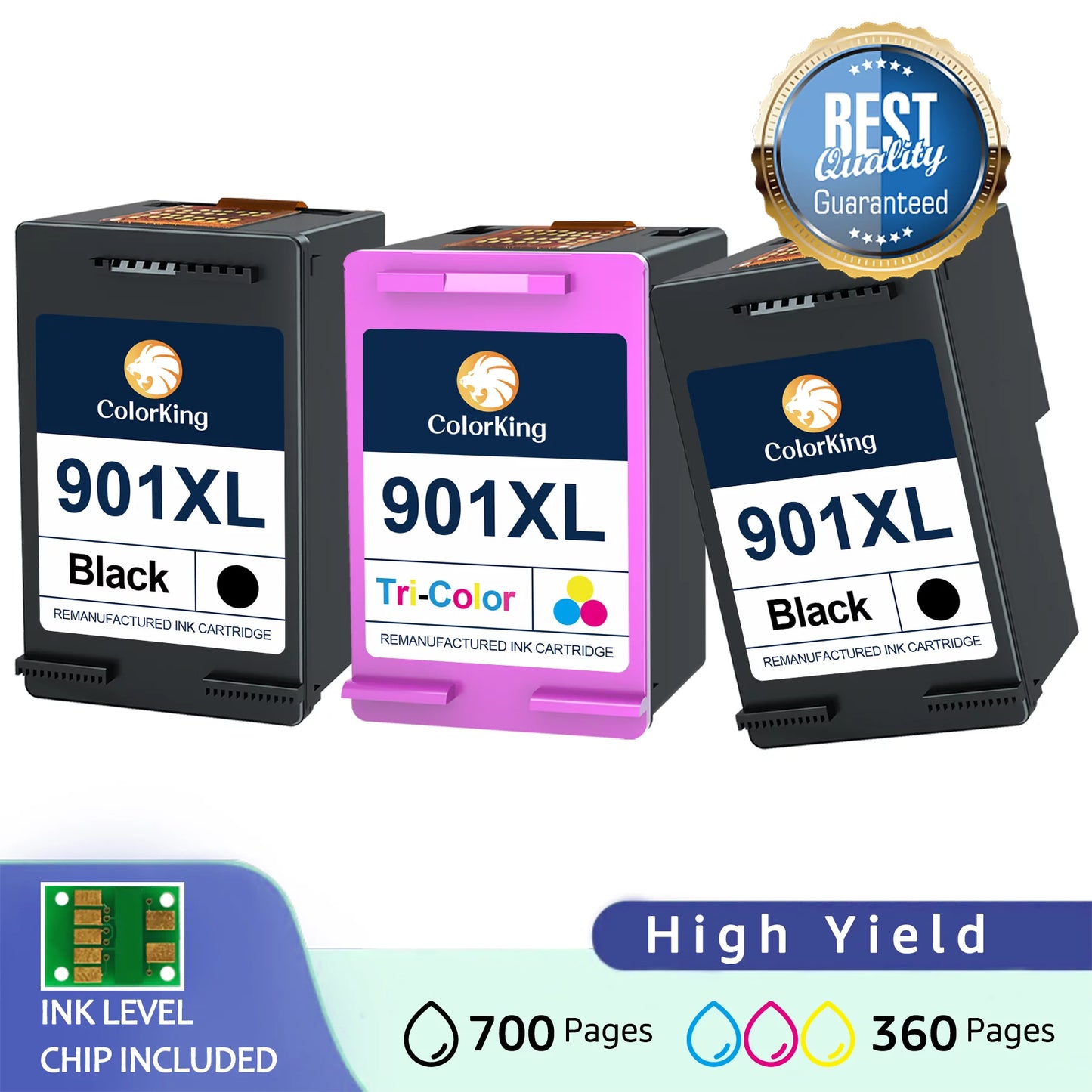 Colorking 901XL Replacement for HP 901 Ink Cartridges - 2 Black 1 Tri-color, 3 Cartridges