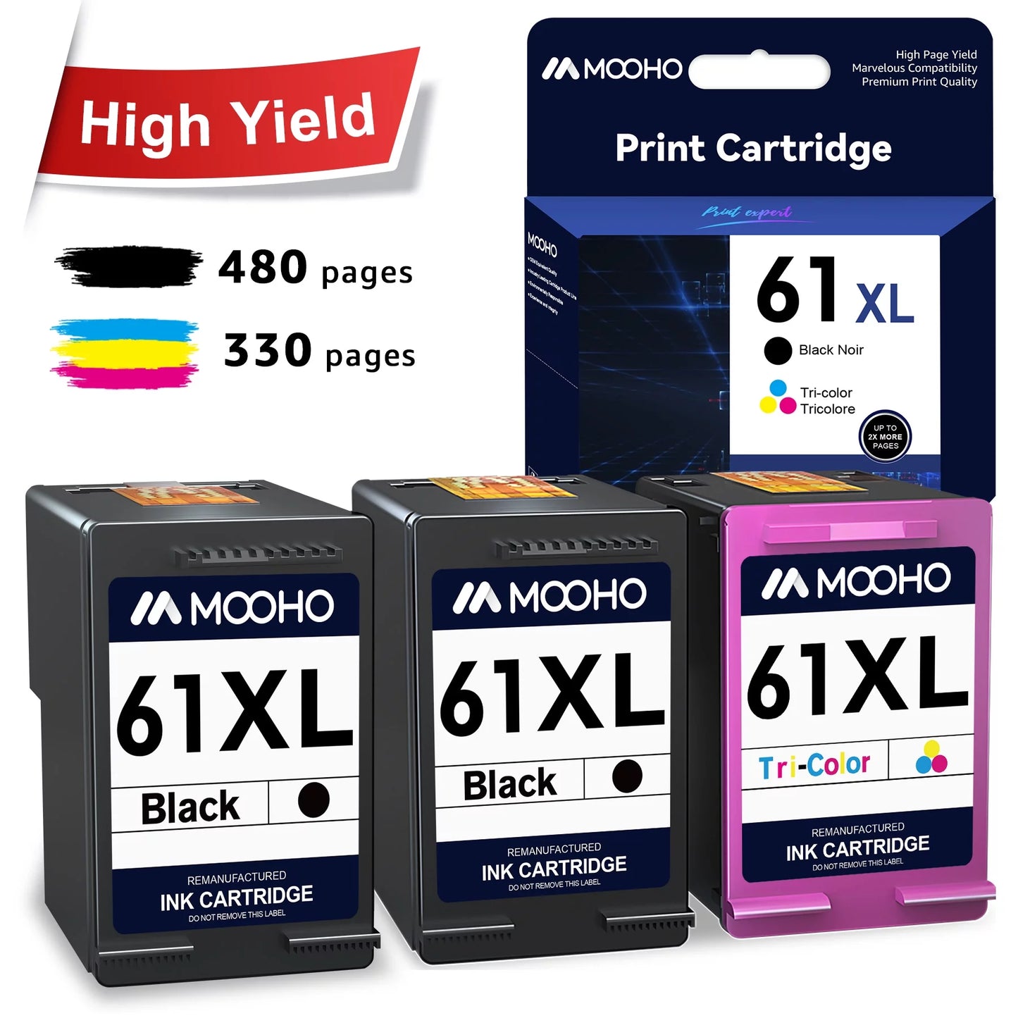 Mooho 61 Ink 61XL Ink Cartridges Replacement for HP Printer Ink, 3 Packs