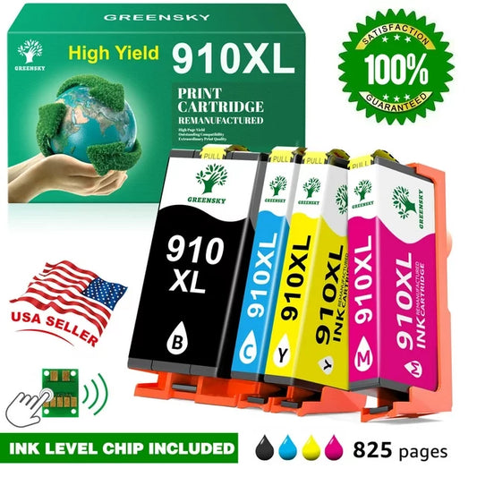 Greensky Ink 910XL Replacement for Printer Ink HP (Black Cyan Magenta Yellow, 4Pcs)