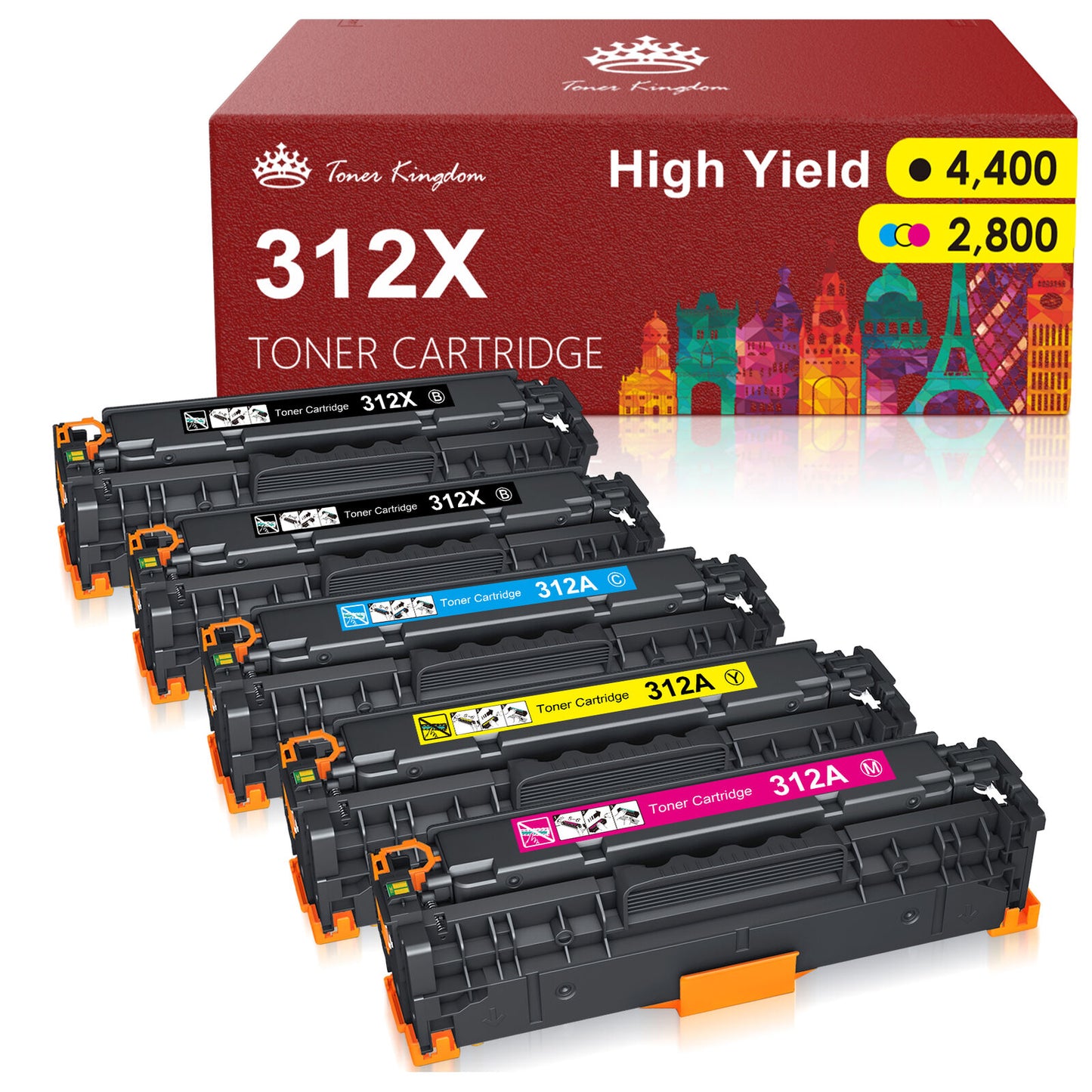 312A Toner 312X Toner Cartridges Replacement(2 Black, Cyan, Magenta, Yellow, 5 Pack)