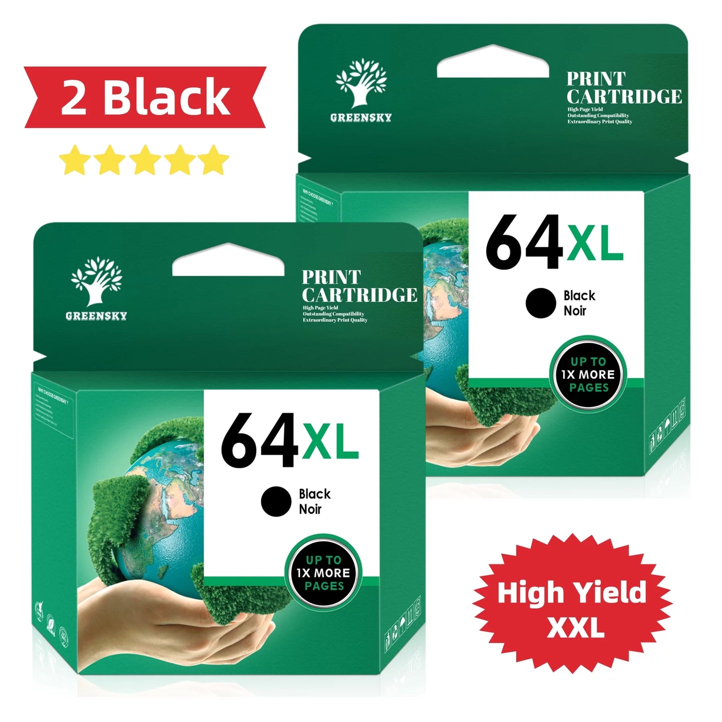 Greensky Ink 64 Replacement for HP Printer(2 Pack)