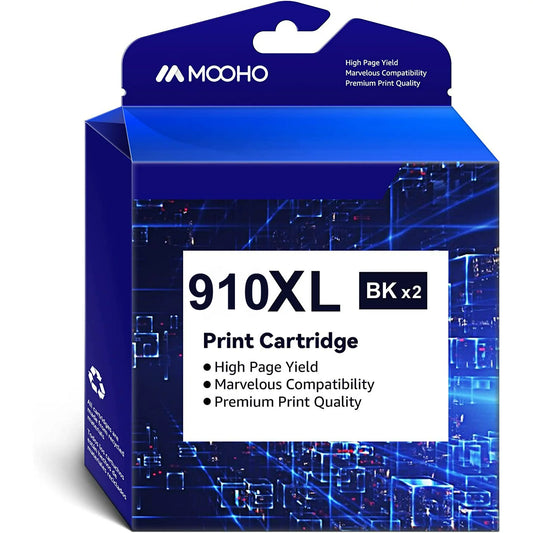 Mooho Ink 910XL Black Replacement for HP Printer (2-Pack)