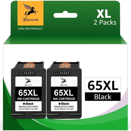 65XL 65 Ink Black Ink Cartridges Replacement  2624 2652 2655 3720 3721 3722 3723 3732 3758 Envy 5052 5058 (2 Black )