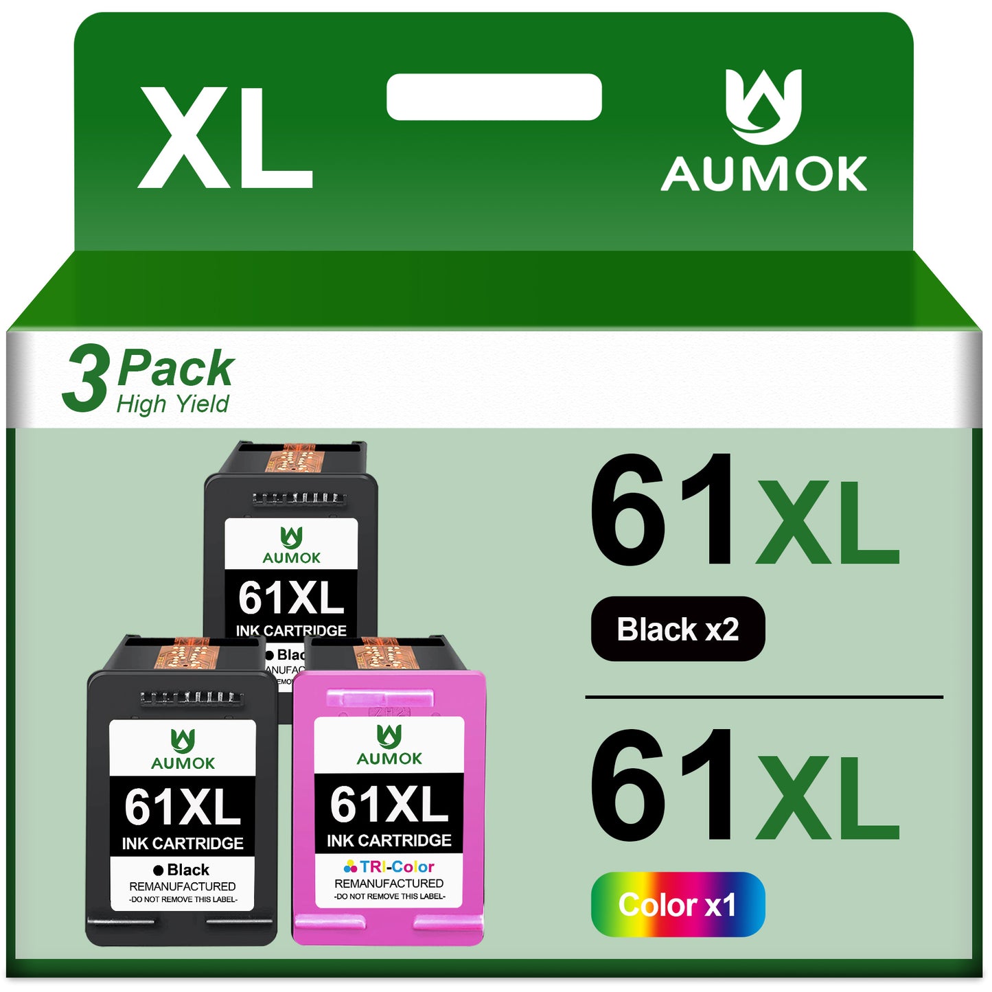 High Yield 61XL 61 Ink Cartridges Replacement for HP 61XL 61 XL Combo Pack for HP Envy 4500 5530 5534 5535 Deskjet 1000 1056 1010 1510 1512 2540 3050 3050A Officejet 2620 Printer (2 Black 1 Tri-color)