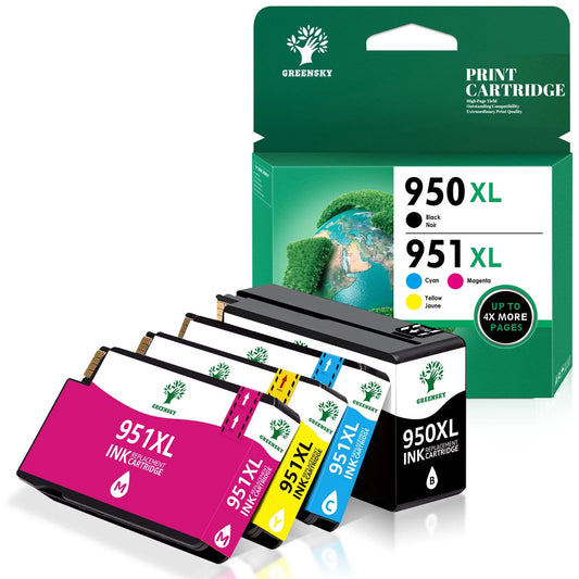 Greensky 950XL 951XL High Yield Ink Cartridges 4 Combo Pack (Black, Cyan, Magenta, Yellow)