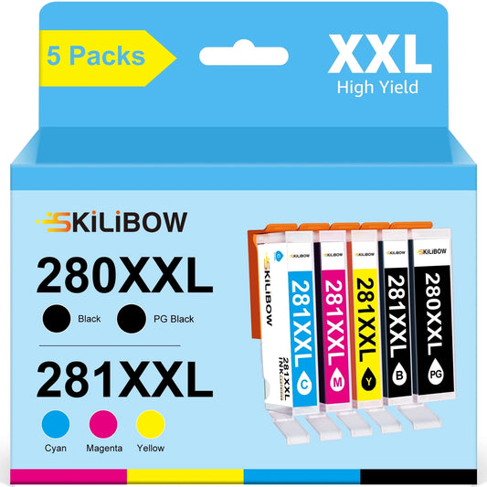 280XXL Ink Cartridge Replacement for Canon(PGBK Black Cyan Magenta Yellow 5 Pack)