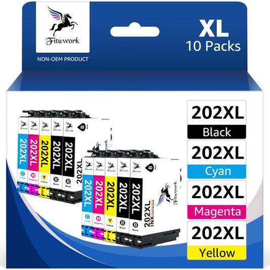 10-Pack 202XL 202 Ink Cartridges (4 Black, 2 Cyan, 2 Magenta, 2 Yellow)