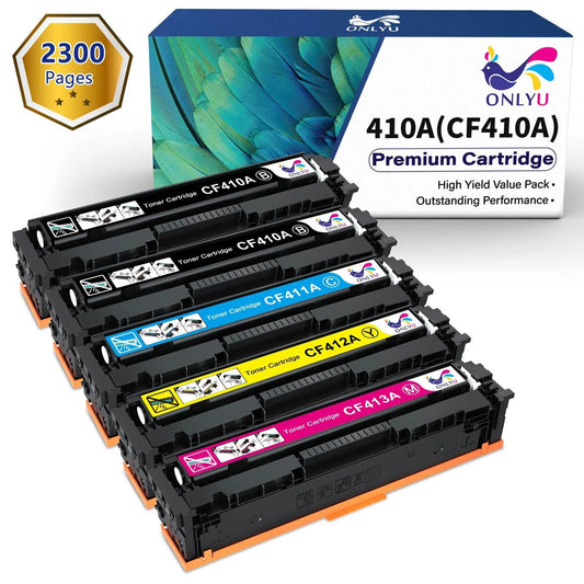 5-Pack 410A Toner Cartridges (With Chip) Replacement for HP (2 Black, Cyan, Magenta, Yellow))