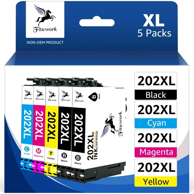 5-Pack 202XL T202 Ink Cartridges (2 Black 1 Cyan 1 Magenta 1 Yellow)