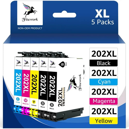 5-Pack 202XL T202 Ink Cartridges (2 Black 1 Cyan 1 Magenta 1 Yellow)