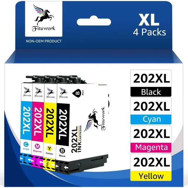 4-Pack 202XL 202 Ink Cartridges (1 Black 1 Cyan 1 Magenta 1 Yellow, 4-Pack)