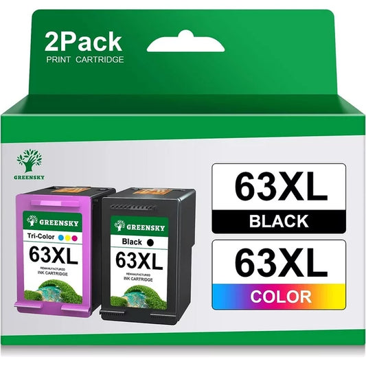 63XL 63 XL Ink for HP 63 Ink 63 XL 63XL Ink Cartridges Black and Color for HP OfficeJet 3830 5255 5258 4650 3833 4655 HP Envy 4520 DeskJet 1112 3630 3634 Printer (Black and Tri-color, 2 Combo Pack)