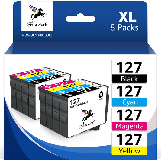 8-Pack 127 Ink 127XL Ink Cartridges for 127 XL 7520 NX530 NX625 Printer (2 Black, 2 Cyan, 2 Magenta, 2 Yellow)