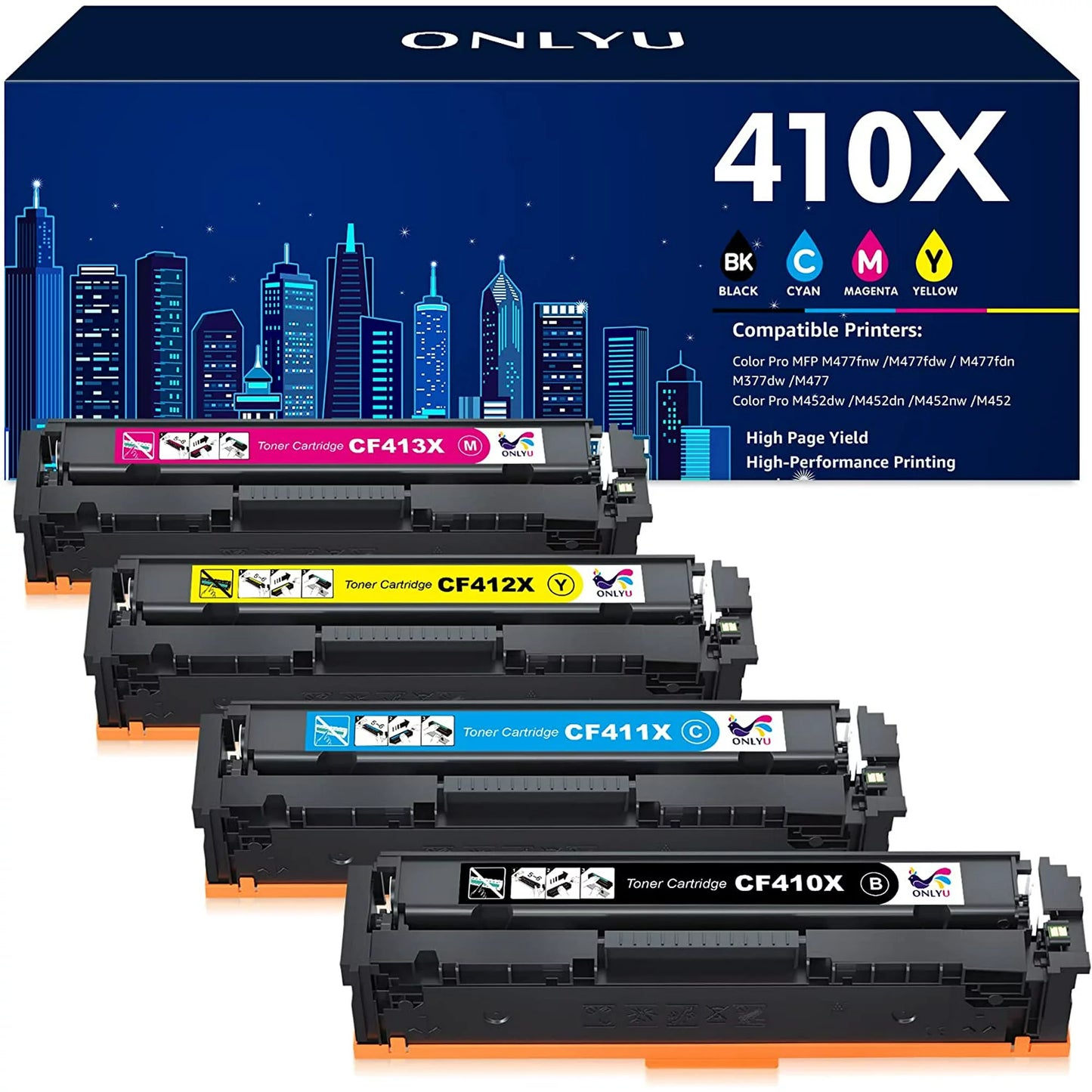 CF410X CF411X CF412X CF413X Toner Cartridge Replacement for HP (4-Pack, Black, Cyan, Magenta, Yellow)