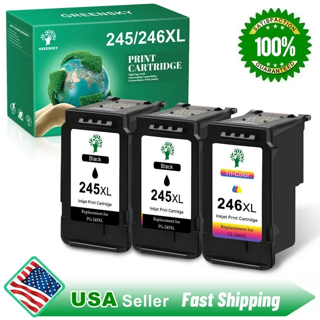 245XL Ink Cartridges for Canon (3-Pack, Black, Tri-Color)