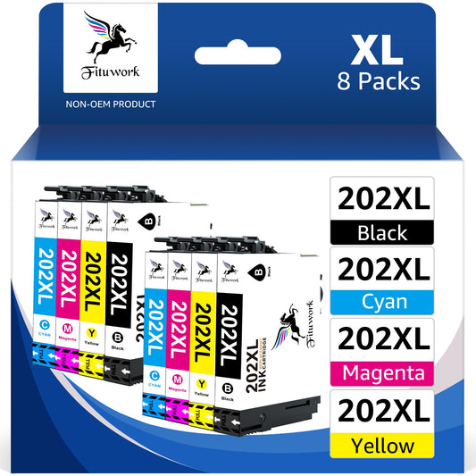 8-Pack 202XL Ink Cartridge T202 Ink Cartridges (2 Black, 2 Cyan, 2 Magenta, 2 Yellow)