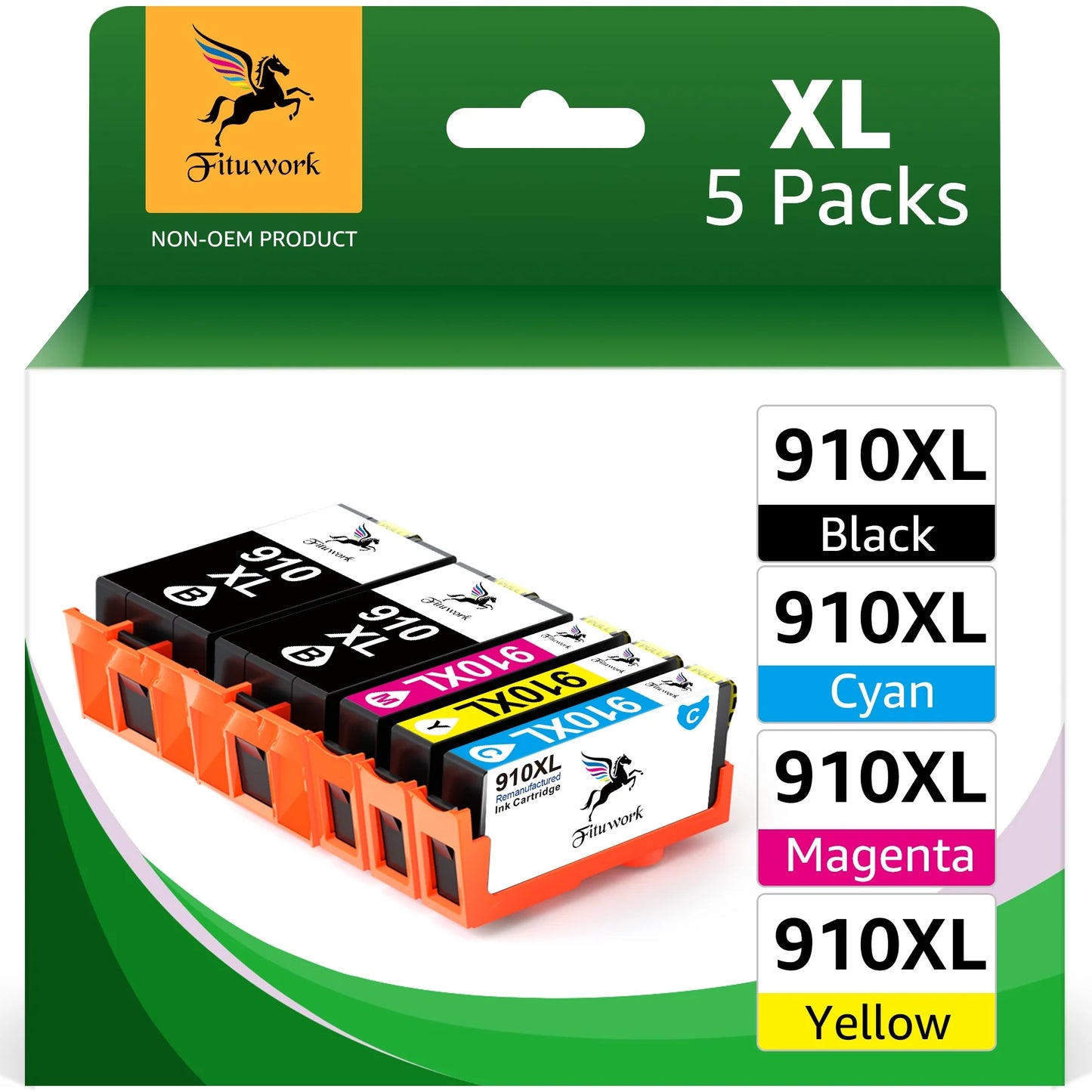 910XL Ink Cartridges Combo Pack (5-Pack, 2 Black, 1 Cyan, 1 Magenta, 1 Yellow)