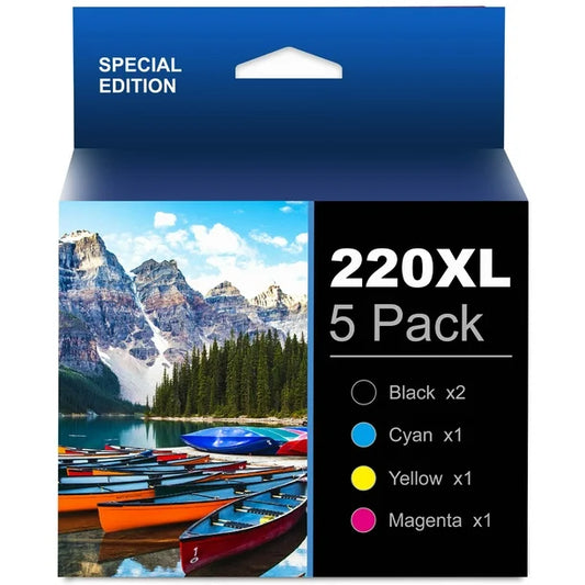 220XL Ink Cartridges Replacement for Epson  WF-2760 WF-2750 WF-2630 WF-2650 WF-2660 XP-320 XP-420 (Black, Cyan, Magenta, Yellow, 5-Pack)