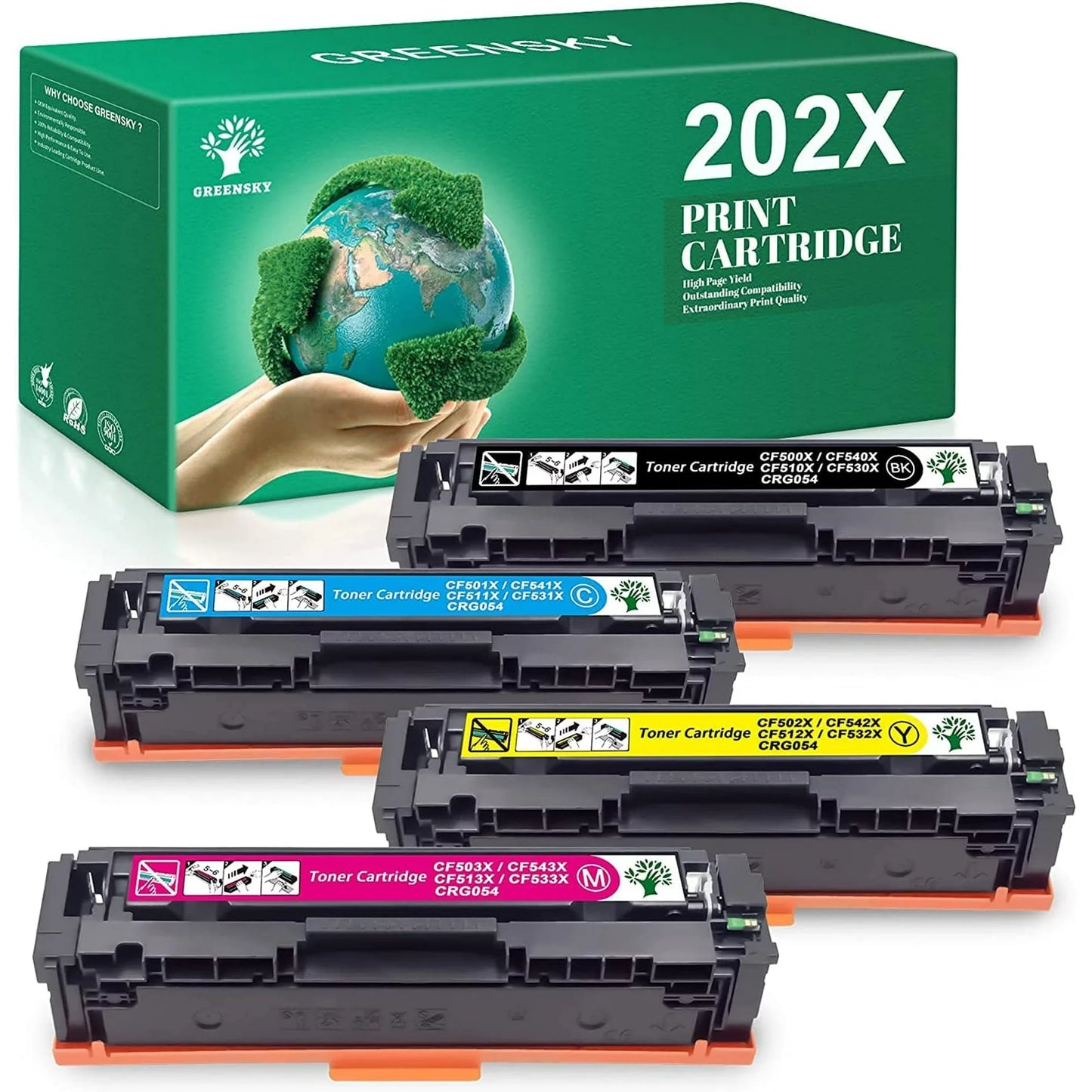 GREENSKY 202X Toner Cartridges Replacement for HP (Black Cyan Magenta Yellow, 4 Pack)