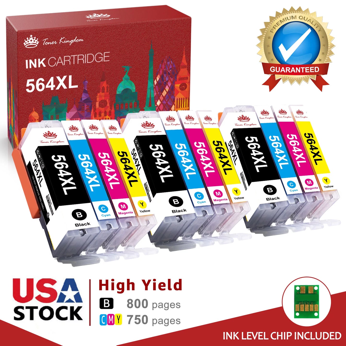 High Yield 564 Ink Replacement for Printer Ink HP 564 (Black Cyan Magenta Yellow,12Pcs)