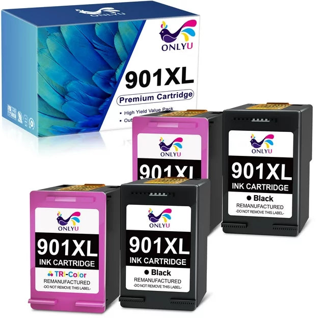 ONLYU 901 ink Remanufactured Ink Cartridges Replacement for HP Printer (2 Black and 2 Color, 4-Pack)