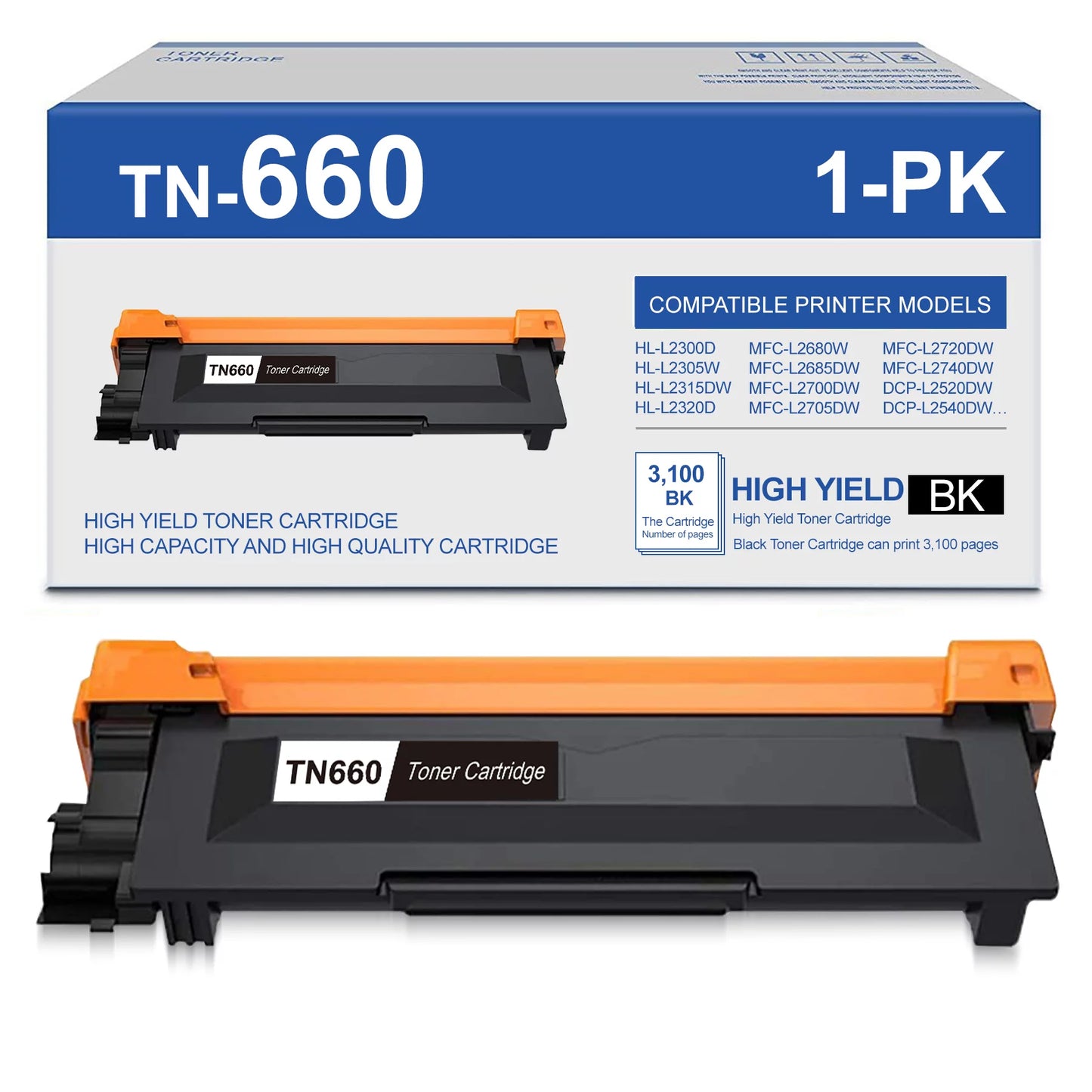 TN660 Toner Cartridge Replacement for Brother Printer (1 Black)