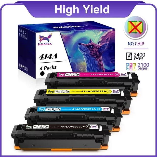 414A Toner Cartridge 4 Pack (No Chip)   W2023A for Color Laserjet Pro M454dn M479fdw (Black Cyan Magenta Yellow)