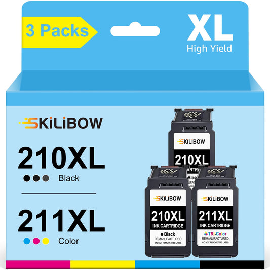 210XL 211XL Ink Cartridge Replacement for Canon(3 Pack 2x Black and 1x Tri-Color)