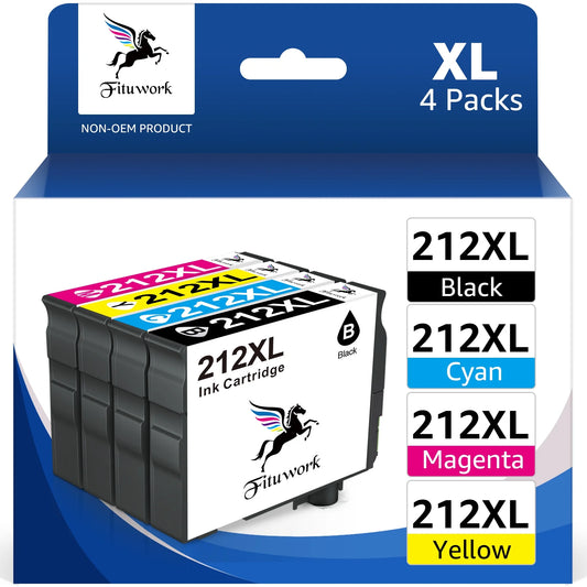 212XL 212 Ink Cartridges for Epson 212 ink cartridges Replacement for printers (4-Pack, Black Cyan Magenta Yellow)