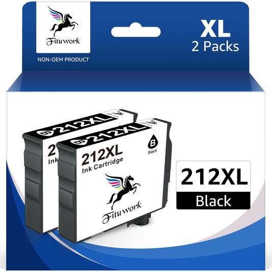 212 Ink 212XL T212XL Black Ink Cartridges Replacement for Epson 212 212XL Ink Cartridges for Expression Home XP-4100 XP-4105 Workforce WF-2830 WF-2850 Printer (Black, 2-Pack)