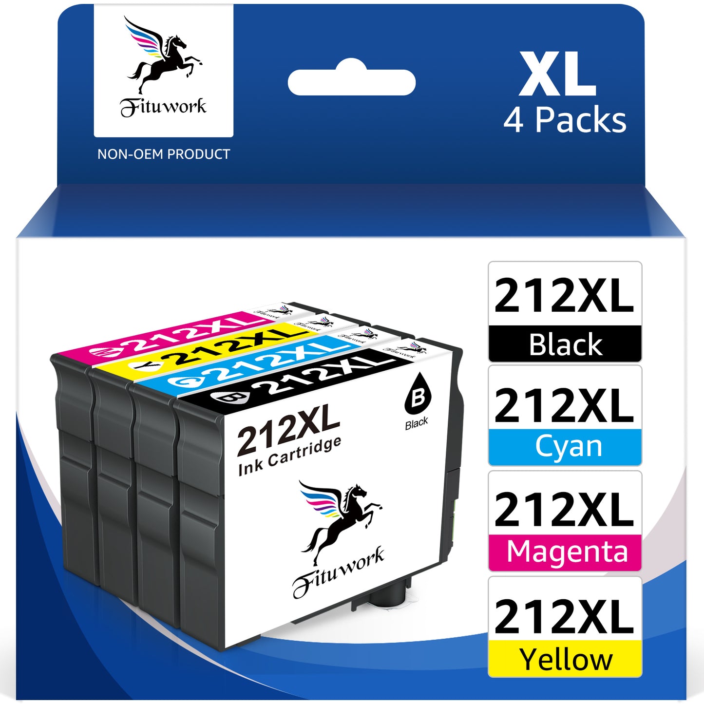 212XL 212 Ink Cartridges for Epson 212 ink cartridges Replacement for printers Epson Expression Home XP 4105 XP 4100 Epson Workforce WF 2830 WF 2850 (4-Pack, Black Cyan Magenta Yellow)