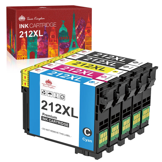 212XL Ink Cartridge for Epson Printer (2 Black Cyan Magenta Yellow, 5-Pack)