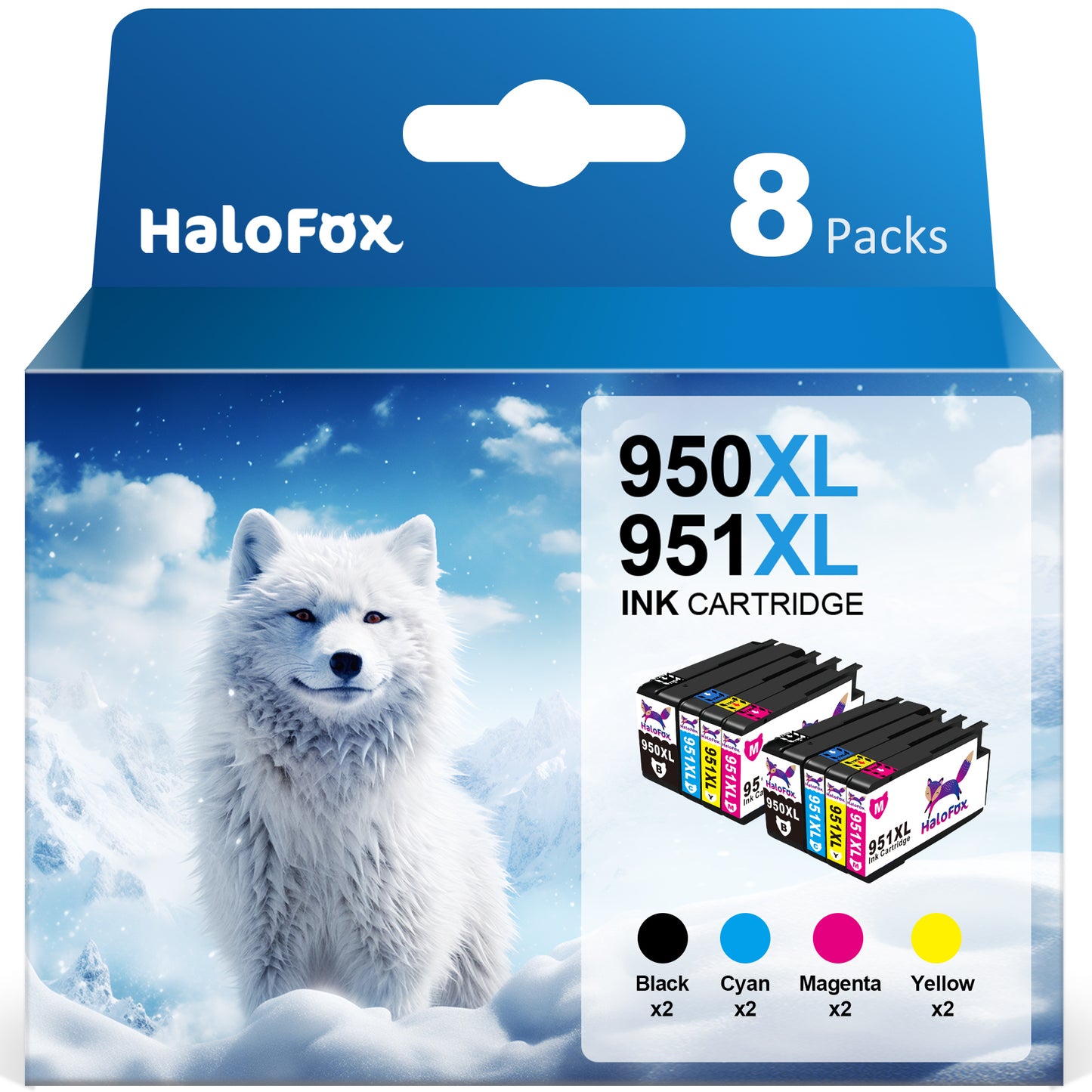 8-Pack 950XL 951XL Combo Pack Compatible for (2 Black, 2 Cyan, 2 Magenta, 2 Yellow)