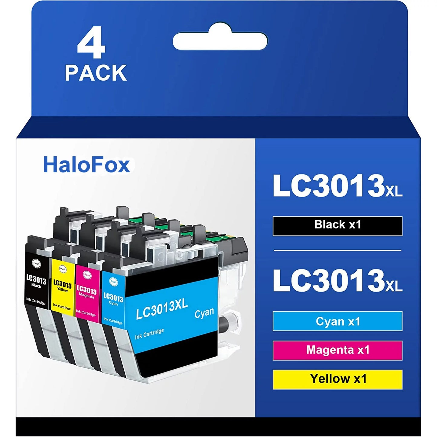 Halofox LC3013 Ink Cartridge Replacement for Brother Printer (1 Black, 1 Cyan, 1 Magenta, 1 Yellow)