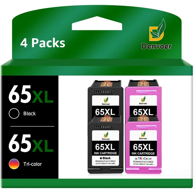 65XL Ink Cartridges for HP 65 Ink Cartridges fo  3752 2622 2624 Envy 5055 5000 5058 Printer (2 Black, 2 Tri-Color)