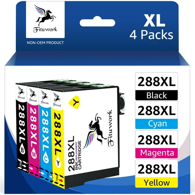 288XL 288 Ink Cartridges for Epson Printer Ink  XP-440 XP-446 XP-340 XP-430 XP-434 XP-330 Printer (Black Cyan Magenta Yellow, 4-Pack)