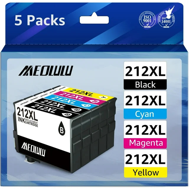 212XL Ink Cartridges Epson 212 Ink Cartridges  2830 XP-4100 WF-2850 Printer 5-Pack (2 Black Cyan Magenta Yellow)