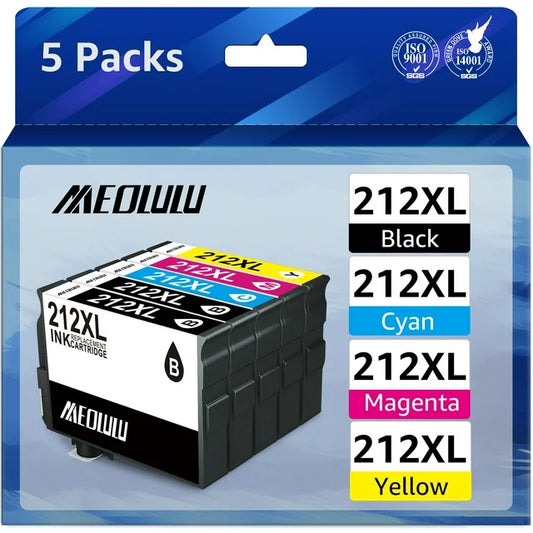 212XL Ink Cartridges Epson 212 Ink Cartridges  2830 XP-4100 WF-2850 Printer 5-Pack (2 Black Cyan Magenta Yellow)